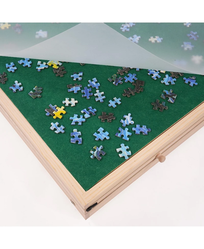 Sevorley 1500-Piece Wooden Puzzle Table with Folding Legs, 4 Drawers and Cover