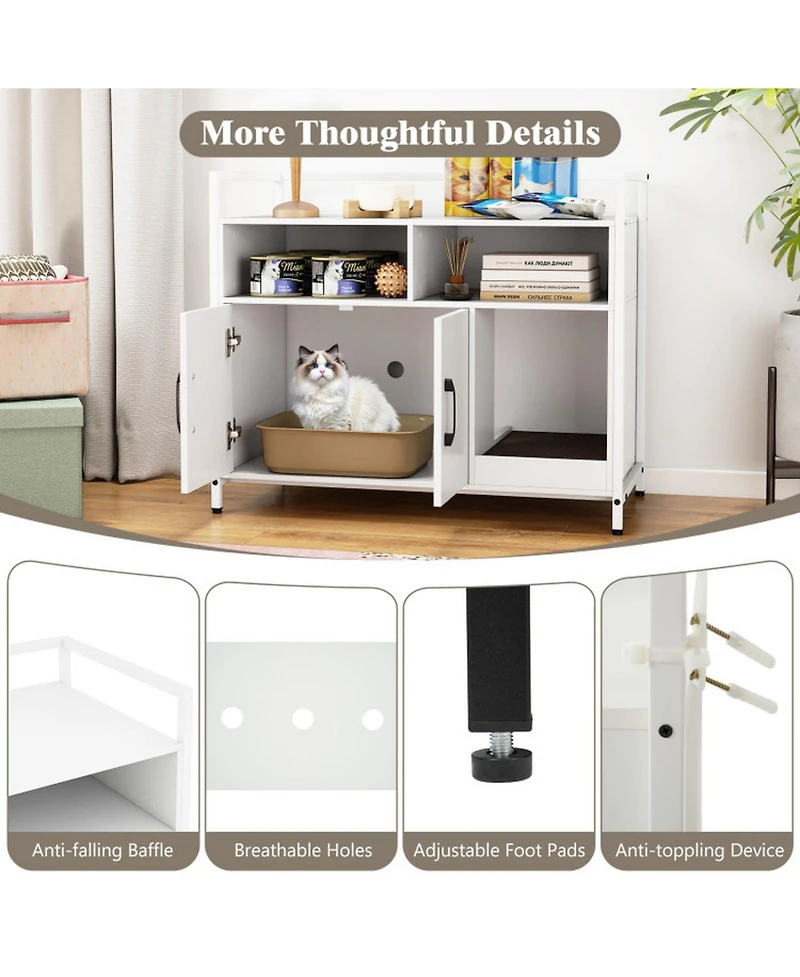 Sugift Hidden Cat Washroom with Double Doors and Scratch Cardboard