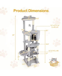 Sugift 69 in Multi-Level Cat Tree with Top Perch Cozy Condo and Hammock