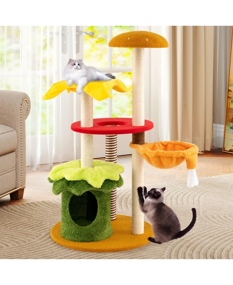 Sugift 46 in Tall Multi-Level Cat Tree with Padded Perch Hanging Basket Bed and Condo