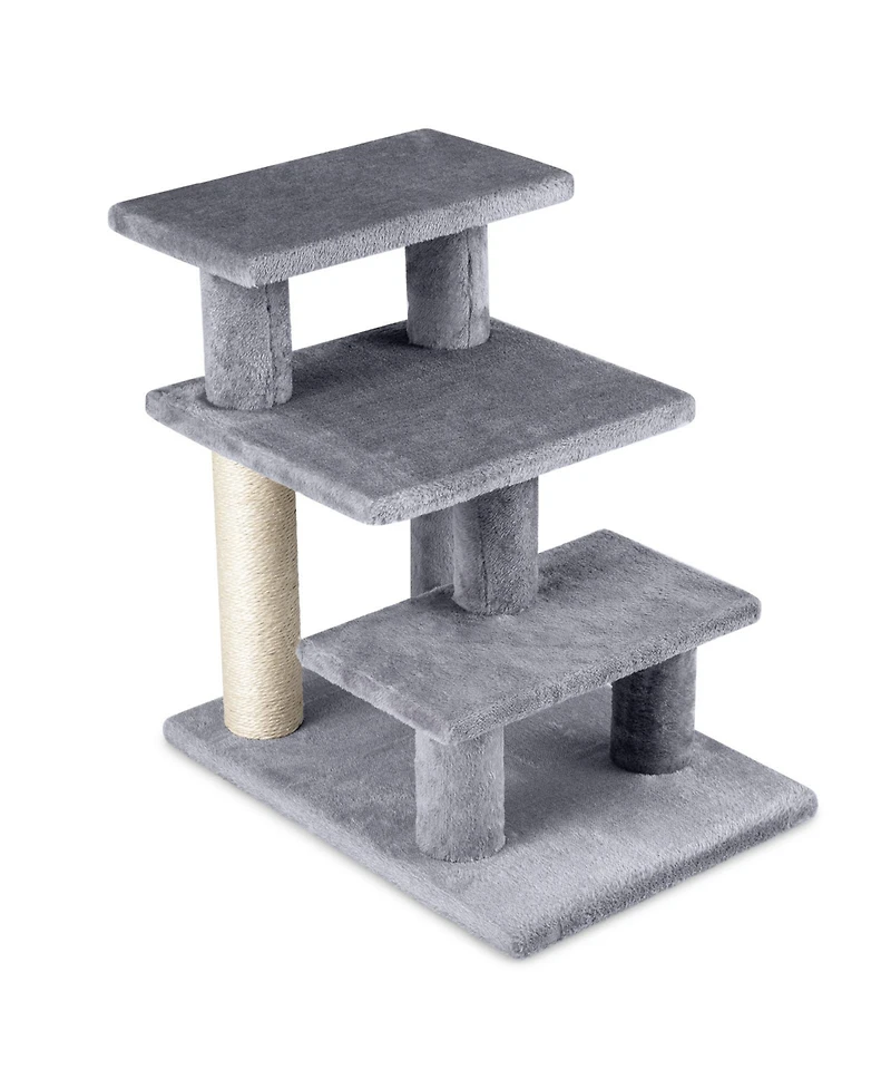 Sugift 3-Tier Cat Stairs 19 in Plush Steps with Scratching Posts for High Bed Sofa