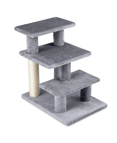 Sugift 3-Tier Cat Stairs 19 in Plush Steps with Scratching Posts for High Bed Sofa