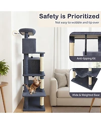 Sugift 70in Tall Cat Tree Tower With Perch Condos and Hammock for Indoor Cats