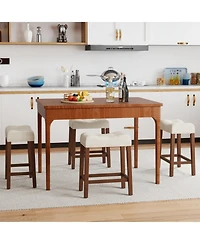 Sugift Set of 4 Upholstered Counter Height Bar Stools with Curved Saddle Seat