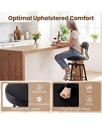 Sugift Set of 2 Swivel Barstools Faux Leather Upholstered Seat and Back