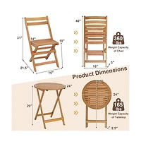 Boyel Living 3 Pieces Folding Patio Bistro Set with Slatted Tabletop