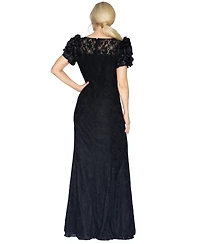 White Tie by Shani Women's Satin Floral-Sleeve Keyhole Lace Gown, Macy's Exclusive
