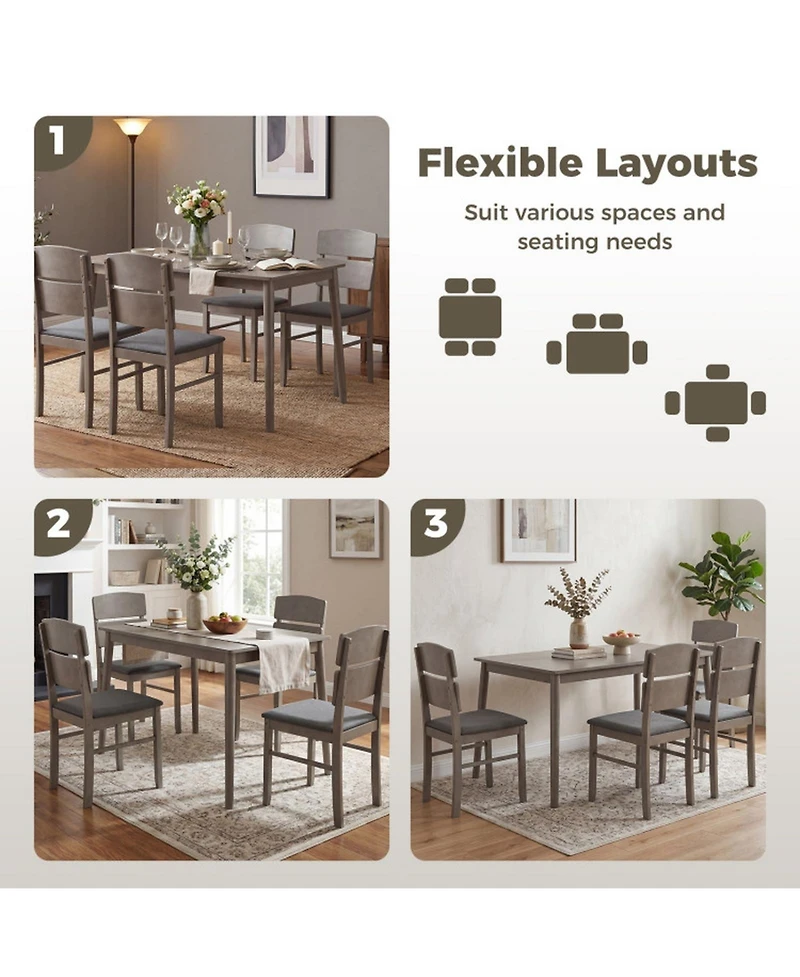 Sugift 5-Piece Dining Table Set with High Curved Back Chairs for 4 People