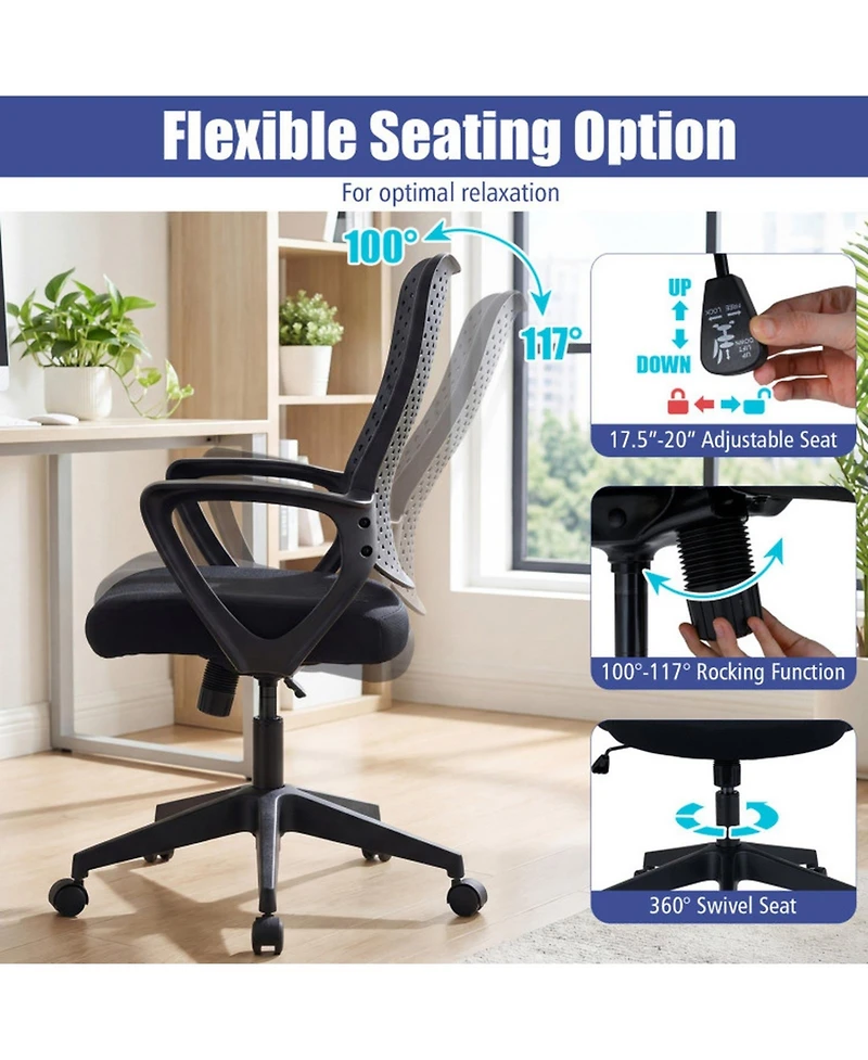 Sugift Ergonomic Office Chair Height Adjustable Computer Desk Chair with Breathable Butterfly Back