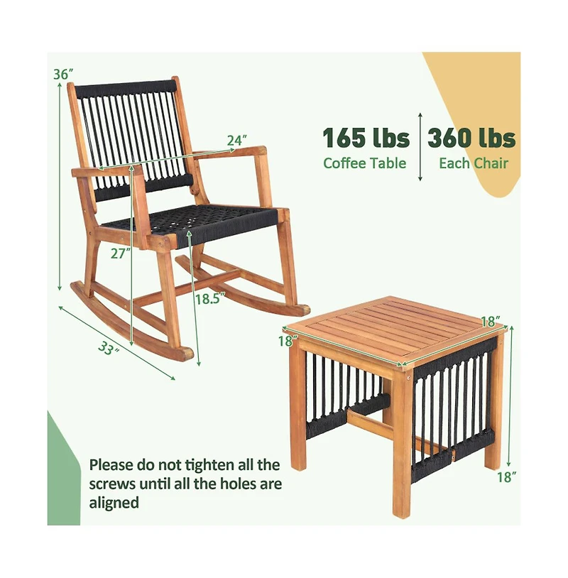 Boyel Living 3 Pieces Acacia Wood Rocking Bistro Set