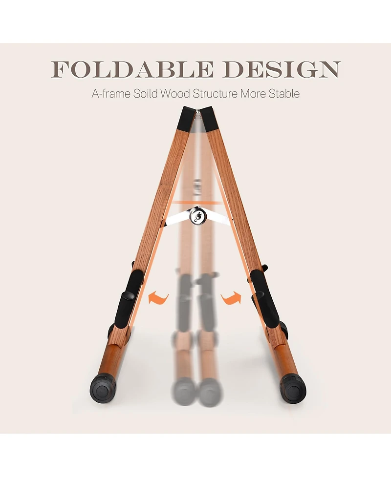 Yescom Wooden Folding Guitar Stand with Foam Arms fits for Acoustic Guitars, Ukuleles, Violins A-frame Floor Instrument Display Recording Studios