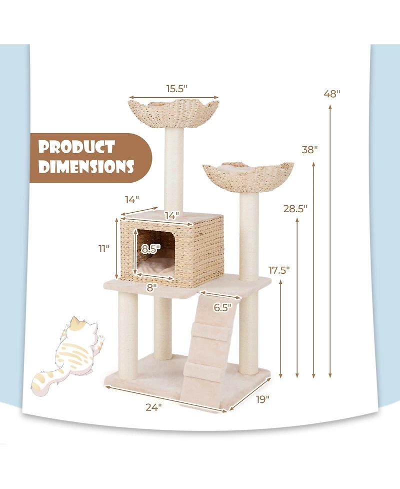 Sugift 48 in 4-Layer Cat Tower with Sisal Scratching Posts Perch Condo and Ladder