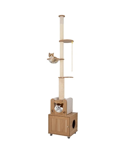 Sugift 101 in Floor to Ceiling Cat Tree Height Adjustable With Litter Box Enclosure