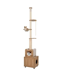 Sugift 101 in Floor to Ceiling Cat Tree Height Adjustable With Litter Box Enclosure