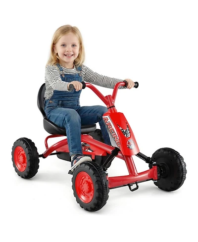 Sugift Kids 4-Wheel Go Kart with Adjustable Seat and Steering Handlebars, Supports up to 66 lbs, Ages 3+