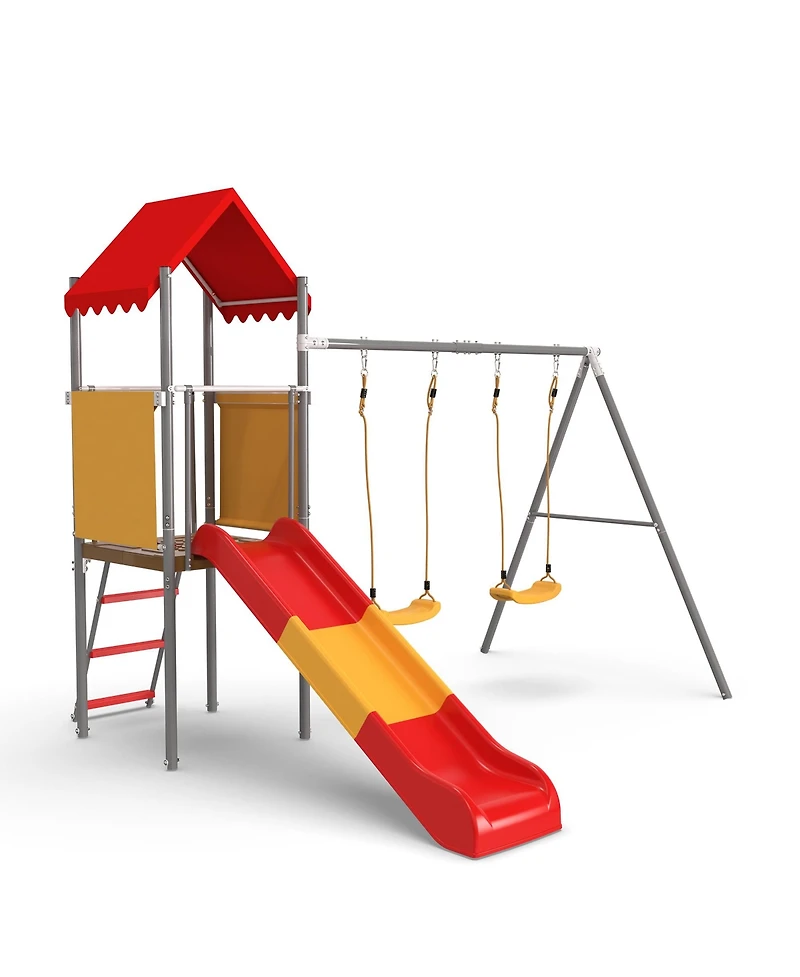 Zeny Metal and Plastic Treehouse Swing Set with Slide, Belt Swings, and Canopy - Safe, Sturdy, and Portable for Kids Ages 3-8