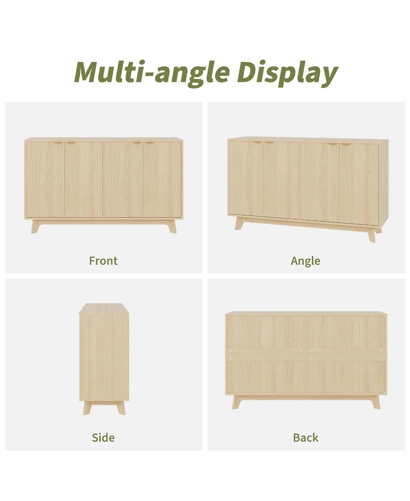 homfan 2 Set of 55.1" Sideboard with Storage, Modern Fluted Credenza Doors and Adjustable Shelves, Wood Console Table for Living Room, Dining Room