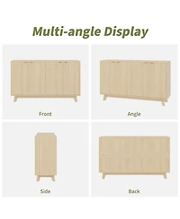 homfan 2 Set of 55.1" Sideboard with Storage, Modern Fluted Credenza Doors and Adjustable Shelves, Wood Console Table for Living Room, Dining Room
