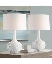 Possini Euro Design Natalia 27" Tall Modern Luxe Table Lamps Set of 2 Pull Chain Floral Ceramic Living Room Bedroom