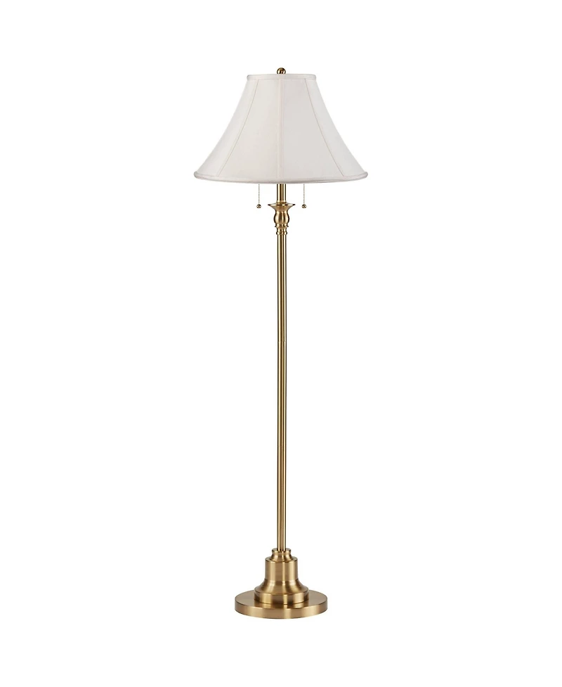 360 Lighting Dyna Traditional 58" Tall Standing Floor Lamp Skinny Pole Pull Chain Antique Brass Finish Shantung Shade