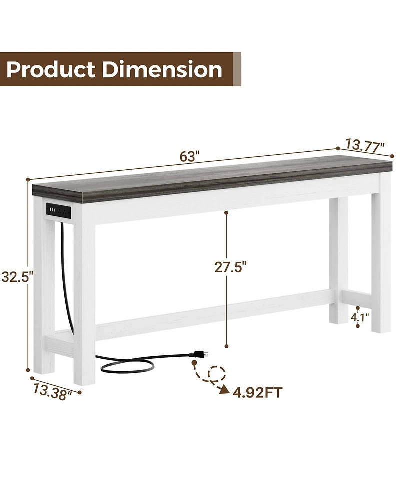 Aheaplus 63" Console Table with Charging Station, Entryway Tables for the Living Room