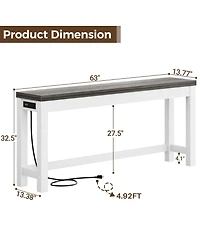 Aheaplus 63" Console Table with Charging Station, Entryway Tables for the Living Room