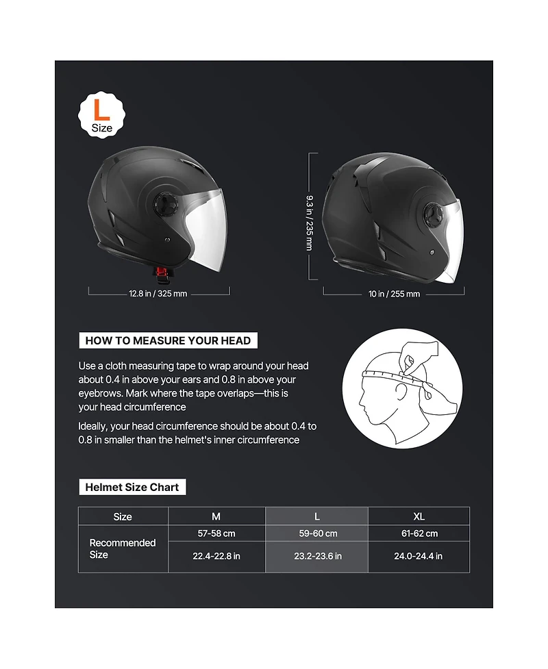 Hongge Dot Approved 3/4 Open Face Motorcycle Helmet with Clear Visor