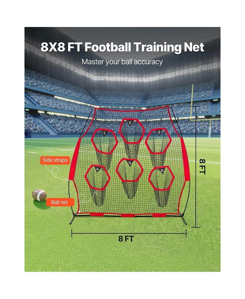 Hongge 8 x 8 feet Football Throwing Target Practice Net with Carry Case