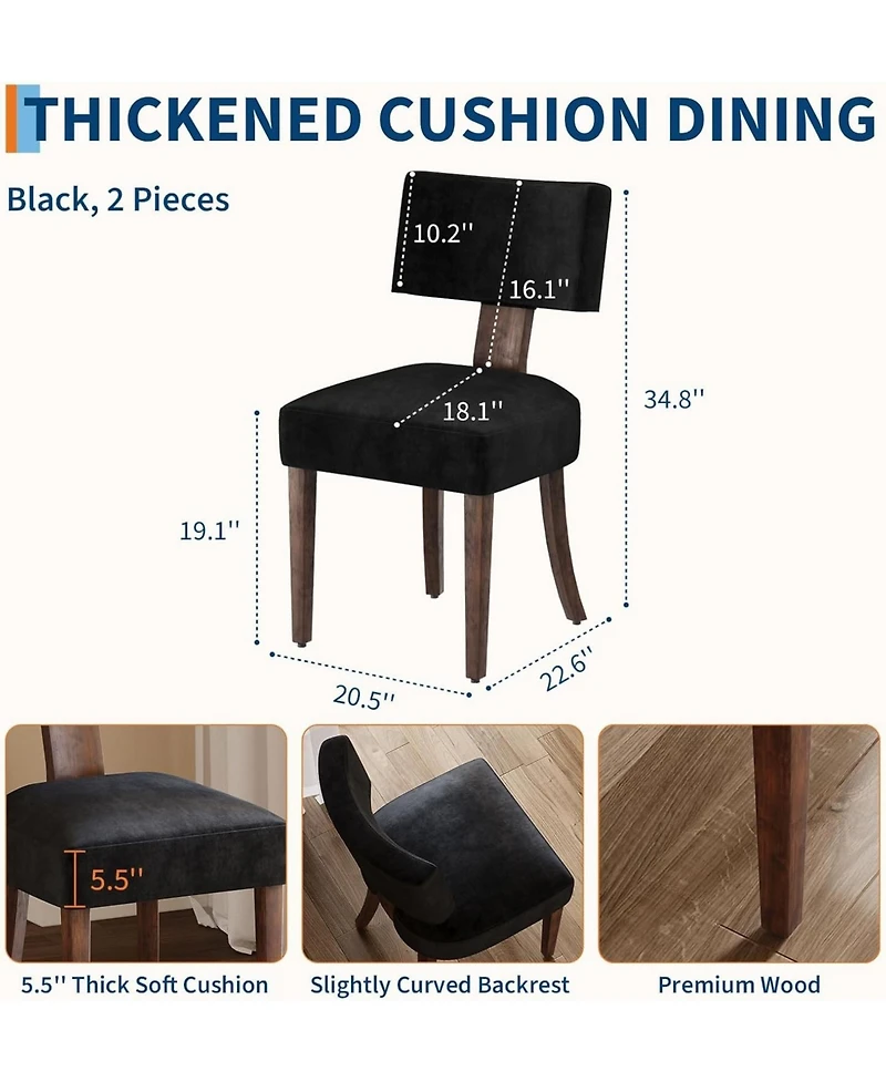 homfan Dining Chairs Set of 6 Mid-Century Modern Curved Backrest Chenille Upholstered Seat Hardwood Frame Wooden Legs Armless Kitchen Side