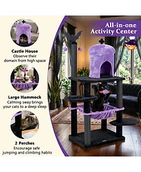 Sugift 51in Gothic Multi-Level Cat Tree with Spider Hanging Toy for Halloween