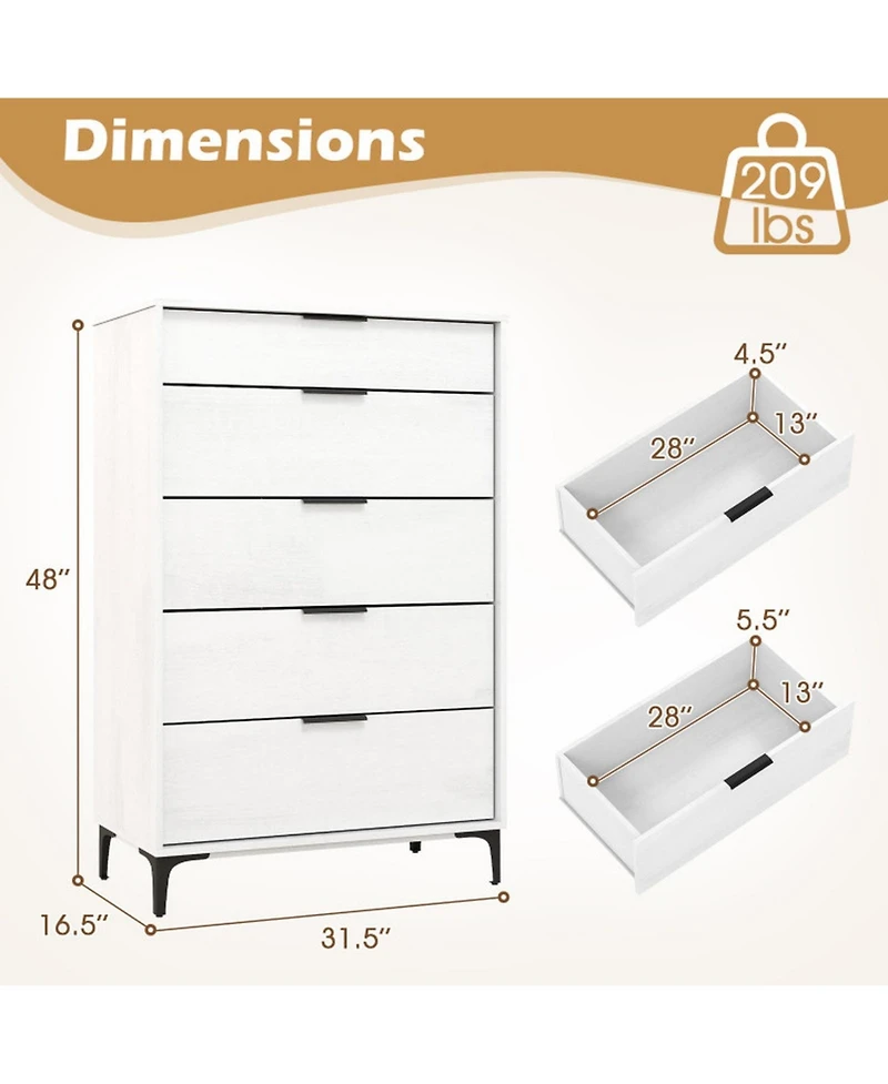 Sugift 5-Drawer Dresser with Interlock System for Bedroom Living Room