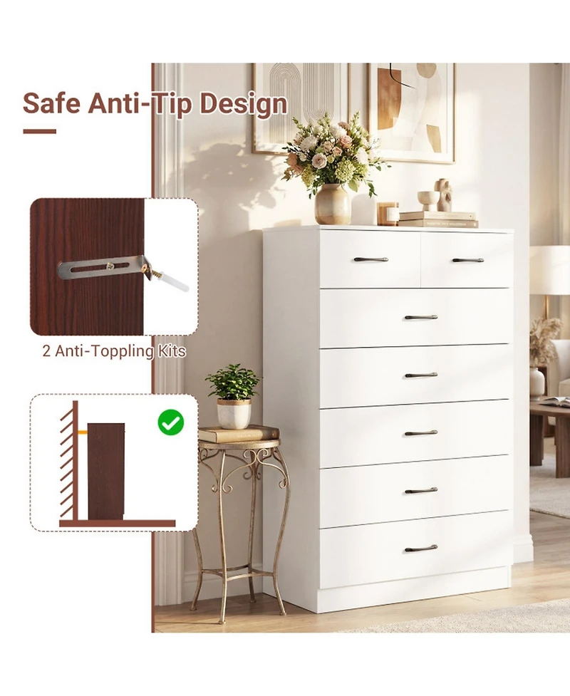 Sugift 7-Drawer Tall Dresser with Metal Handles and 2 Anti-Tipping Kits