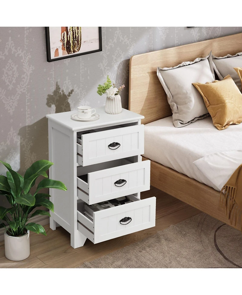 Sugift 3 Drawer Wood End Table Nightstand with Storage