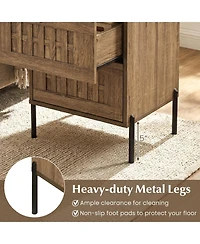 Sugift Mid-Century Modern 2-Drawer Nightstand End Table with Woven Storage