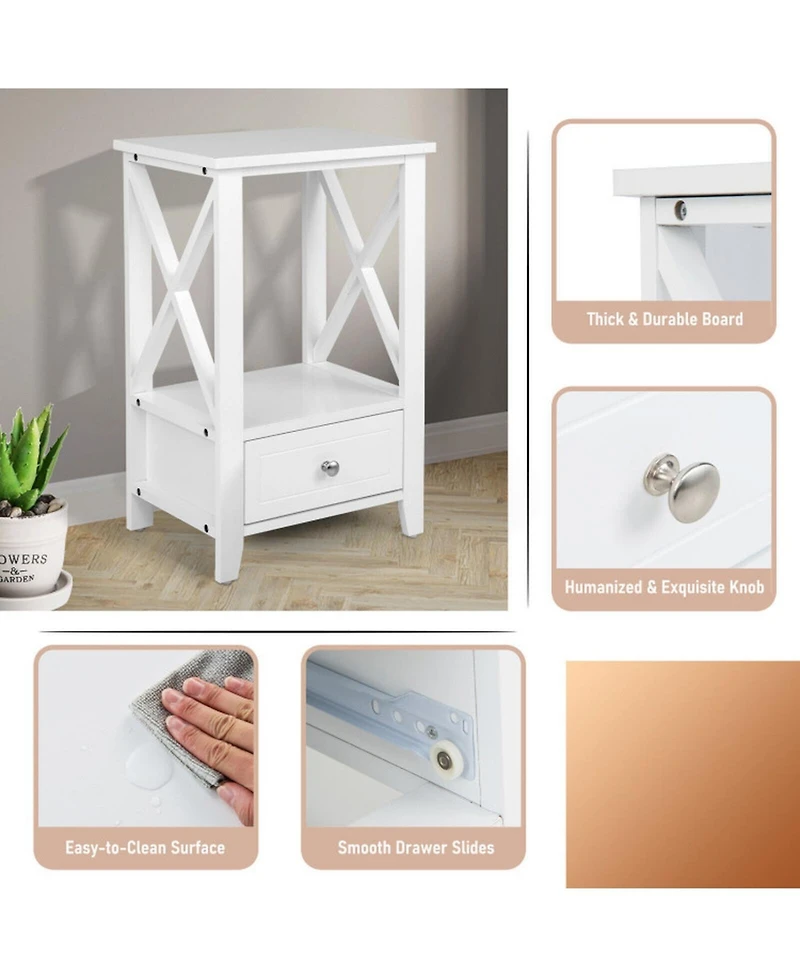 Sugift 2-Tier 16 x 14 in Multifunctional Nightstand with Storage Drawer