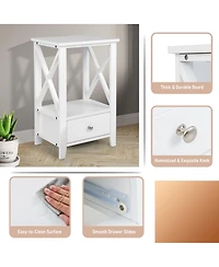 Sugift 2-Tier 16 x 14 in Multifunctional Nightstand with Storage Drawer
