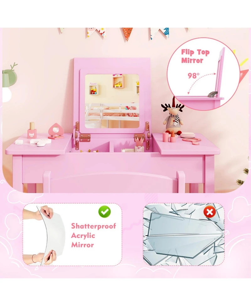 Sugift 2-in-1 Kids Vanity Table and Chair Set with Flip Top Mirror