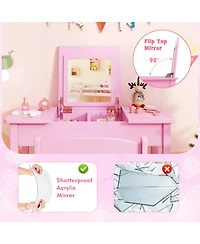 Sugift 2-in-1 Kids Vanity Table and Chair Set with Flip Top Mirror