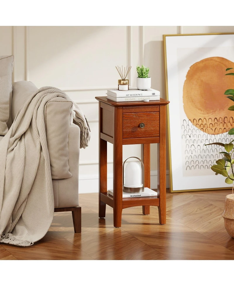 Sugift 3-Tier Nightstand with Drawer and Open Storage Shelf