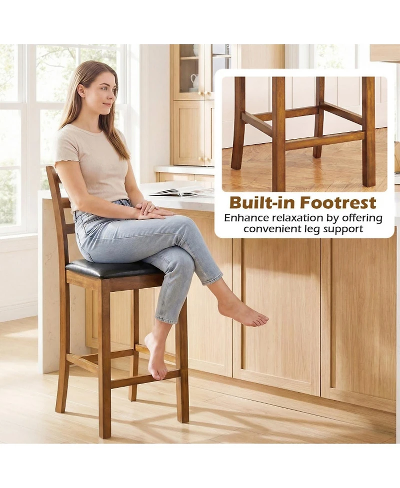 Sugift Set Of 2 Rubber Wood Ladder Back 24 Inch Counter Height Bar Stools for Kitchen Island High Chairs