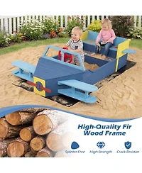 Sugift Large Glider-Inspired Wooden Sandbox with Bench Seat, Ages 3-8
