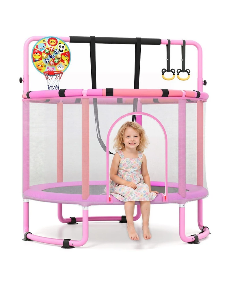 Hongge 60-Inch 6-in-1 Toddler Trampoline with Gymnastics Bar and Swing, Gymnastics Bar Rated to 120 lbs, Ages 3+