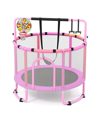 Hongge 60-Inch 6-in-1 Toddler Trampoline with Gymnastics Bar and Swing, Gymnastics Bar Rated to 120 lbs, Ages 3+