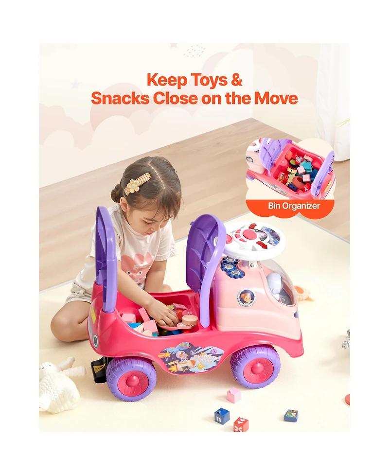 Hongge Foot to Floor Ride On Push Car with Interactive Steering Wheel, 48.5 lb Capacity, Ages 19-36 Months