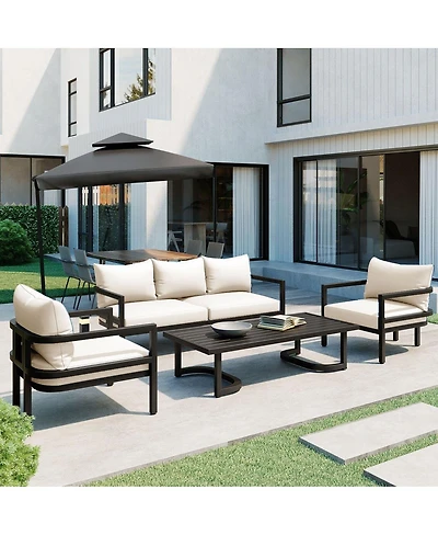 Asagikoiai 5-Piece Outdoor Steel Patio Conversation Set with Coffee Table and Cushions