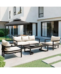 Asagikoiai 5-Piece Outdoor Steel Patio Conversation Set with Coffee Table and Cushions