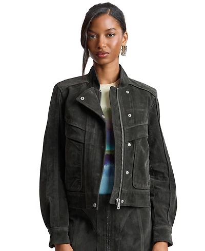 Avec Les Filles Women's Asymmetrical Bomber Zip-Front Faux Suede Jacket