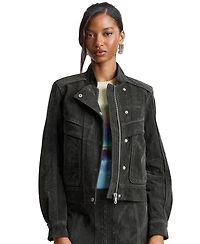 Avec Les Filles Women's Asymmetrical Bomber Zip-Front Faux Suede Jacket