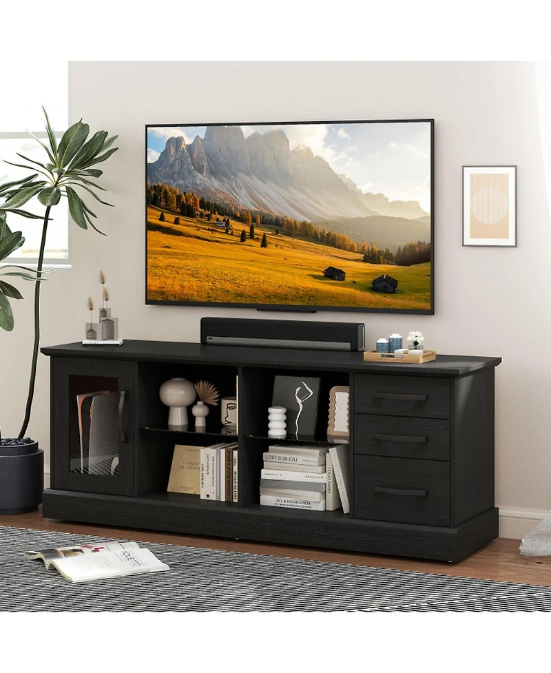 Sugift 63 in Media Console Table with 3 Drawers and 2 Glass Shelves