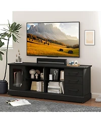 Sugift 63 in Media Console Table with 3 Drawers and 2 Glass Shelves